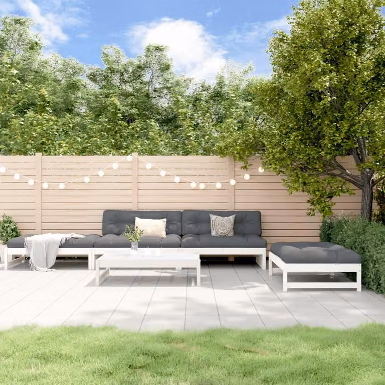 vidaXL 5-delige loungeset voor de tuin en het terras met kussens, wit, massief hout, rustiek