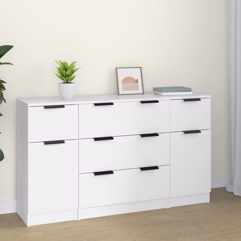 vidaXL 3-delige moderne dressoirset, wit, van houtvezel
