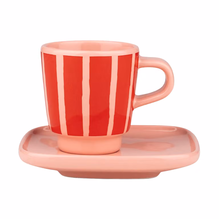 Marimekko Piccolo espresso kopje met schotel Salmon red-orange red, 5 cl