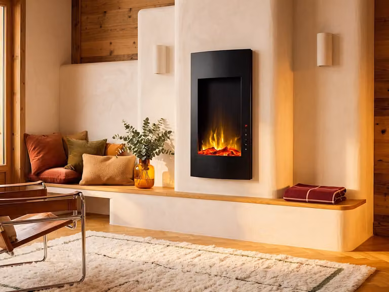 Gebogen elektrische haard VULCANO - Zwart - H 81 x B 41 x D 13 cm