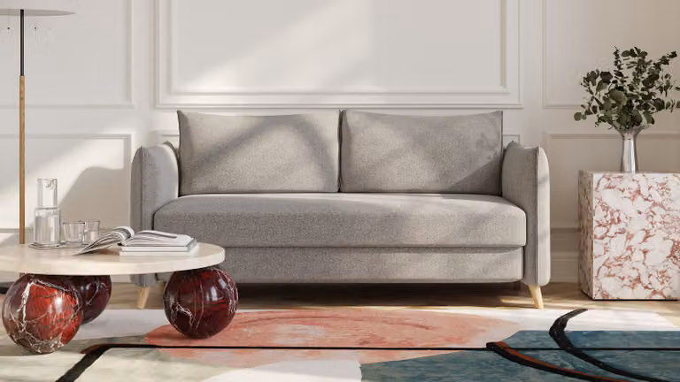 BRUNO slaapbank 160 cm in Aurora Taupe met massief hout en boxspringcomfort