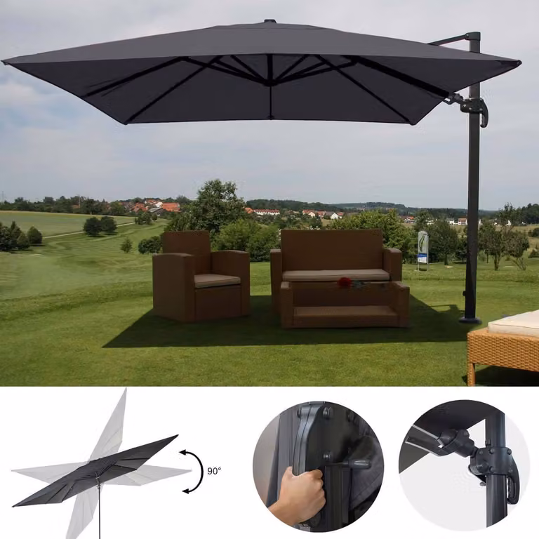 Mendler Gastronomie-scherm met pergola model HWC-A96, antraciet, 3x4 meter (diameter 5 meter), scharnierend en draaibaar