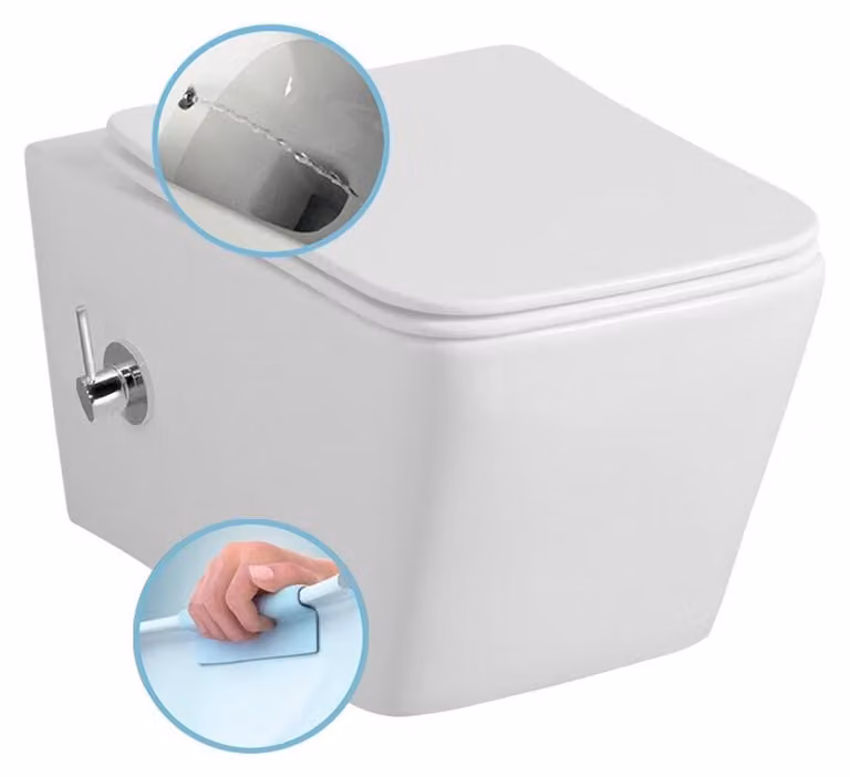 Sapho PORTO hangend toilet met mengkraan en bidetdouche, rimloos, wit, 36 x 52 cm