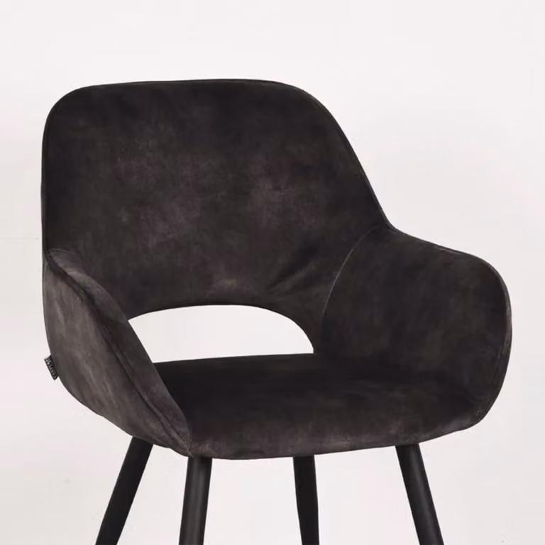 Label51 Eetkamerstoel Fer - Antraciet - Velvet - Zwart Metalen Frame