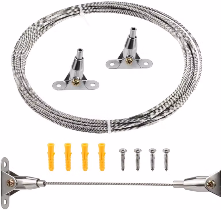 Zilverkleurige roestvrijstalen ophangkabel met PVC-coating, 2mm x 6m, draagkracht 30kg