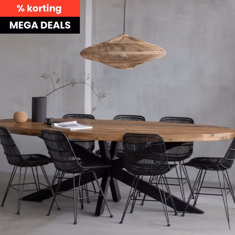 Mahom Tulsa Ovaal Mangohouten Eettafel Industrieel B/D: 240 x 110 cm