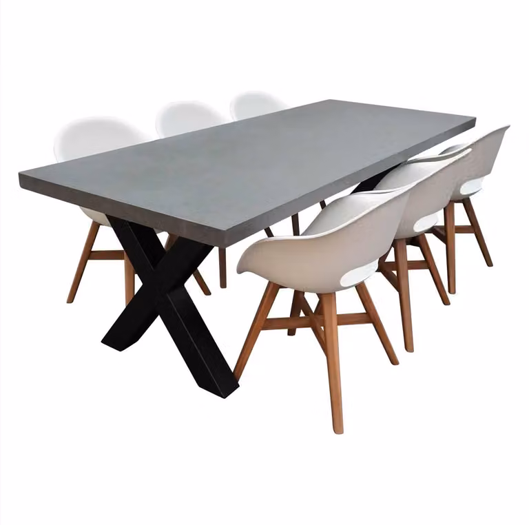 Lyon/Karlstad wit dining tuinset voor 6 personen met betonlook en kunststof, 250 cm