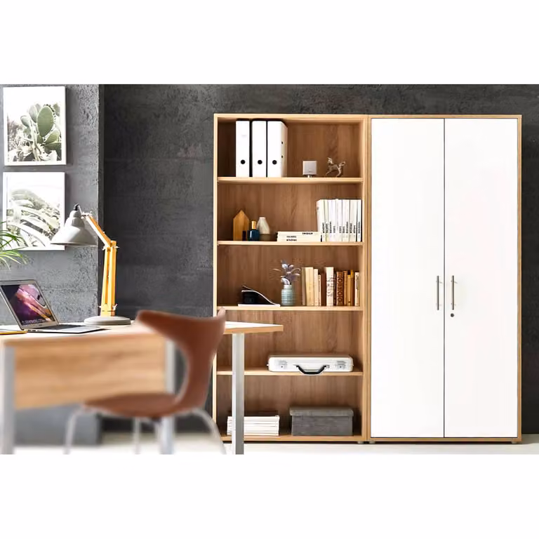 home24 Dossierkast II in bruin Sonoma eikenhout en hoogglans wit, H 169 x B 186 x D 33 cm