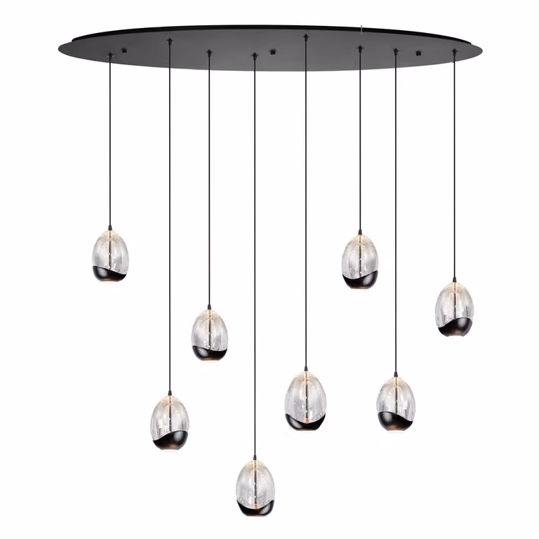 Highlight Hanglamp Clear Egg ovaal 8-lichts zwart en transparant