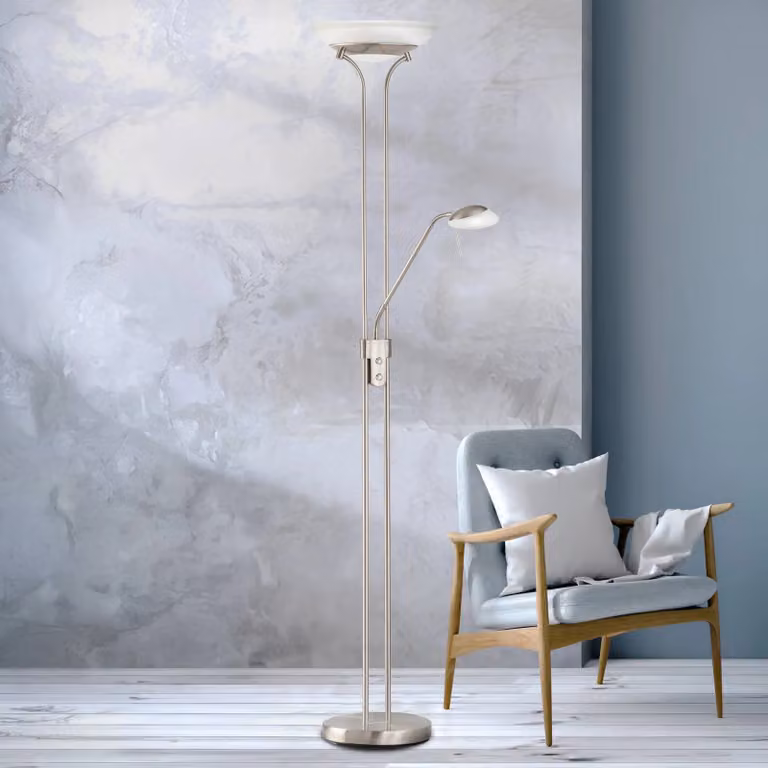 Fischer & Honsel Benison LED-vloerlamp in zilver en grijs, modern design van metaal en glas, B/D/H: 32 x 53 x 182 cm