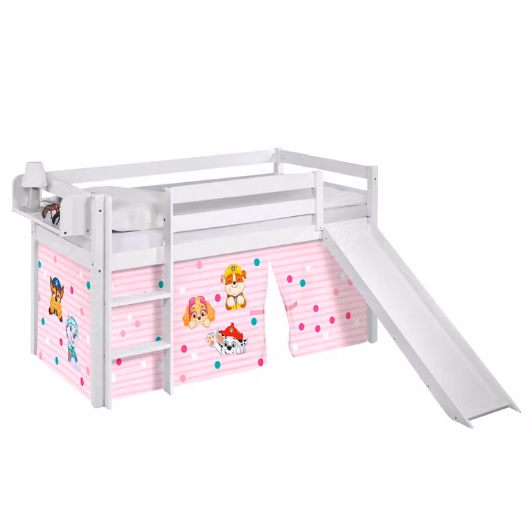 home24 Paw Patrol Hoogslaper met glijbaan, wit/roze, 90 x 200 cm