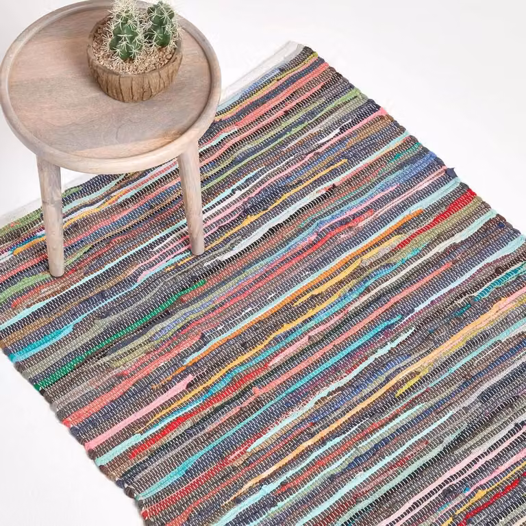 Handgeweven Boho Vloerkleed van Katoen - Kleurrijk Gestreept - 120 x 180 cm