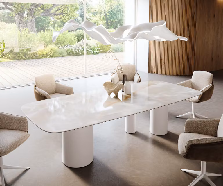DELIFE Eetkamertafel Edge Boot Keramiek Iris FMG Onice Grigio Troa Metaal Wit B/D/H: 270 x 120 x 76 cm