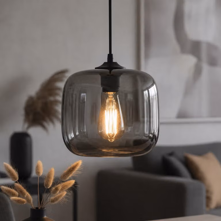 Artdelight Hanglamp Preston modern grijs glas ronde vorm Ø 24cm