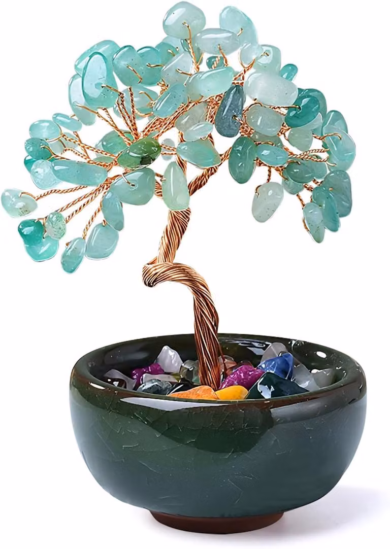 Aventurijn Kristallen Levensboom met Keramische Bloempot, Feng Shui Edelstenen Decoratie voor Huis en Kantoor