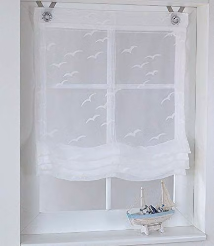 Kutti Roman blind Seabird wit transparant maritiem Breedte: 80 cm, Hoogte: 130 cm
