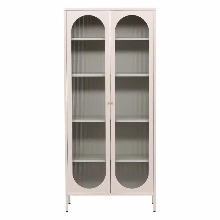 QUVIO Elegante opbergkast met wavy glazen deuren en beige stalen frame