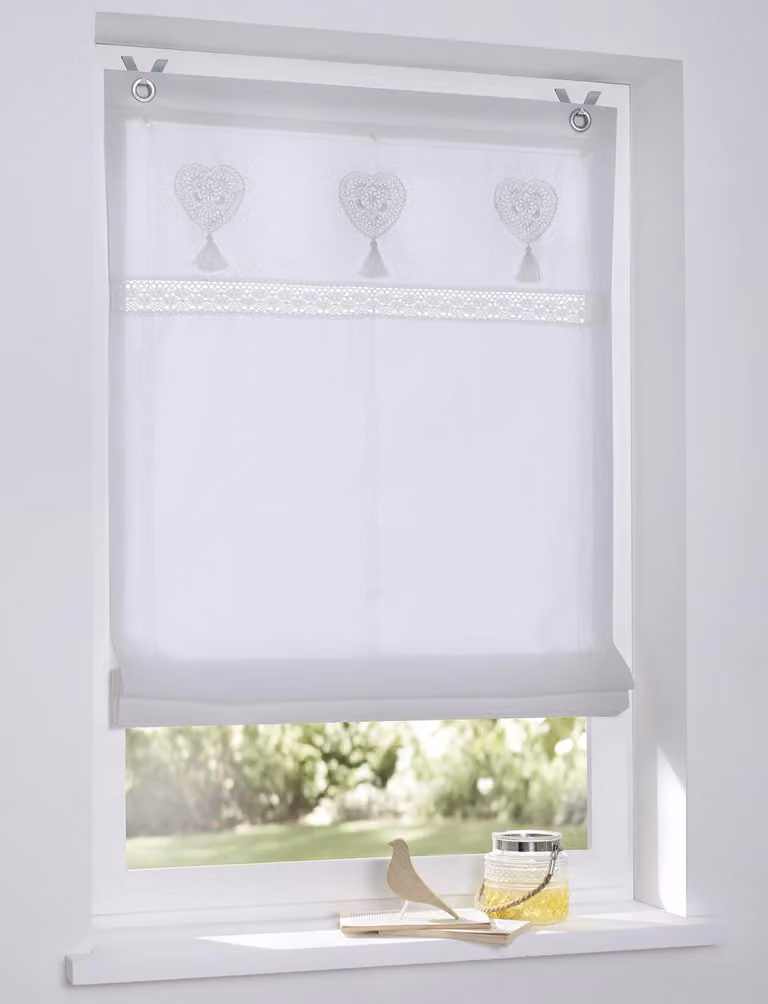 Dripio Gordijn met oogjes, wit met hartmotief, 60 x 140 cm