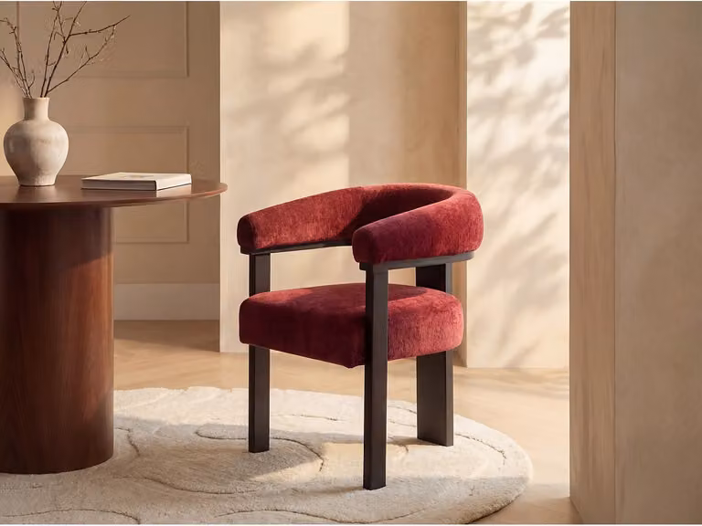 Set van 6 stoelen met armleuningen van getextureerde stof en zwart rubberhout - Bordeaux - LIVELIA