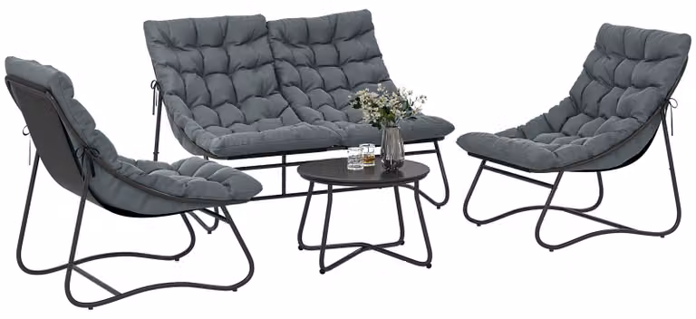 Outsunny stalen tuinmeubels set voor 4 personen, weerbestendige balkonmeubelset met bank