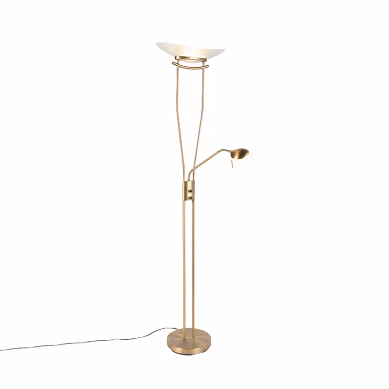 Qazqa Moderne Vloerlamp Brons en Wit met LED en Dimmer