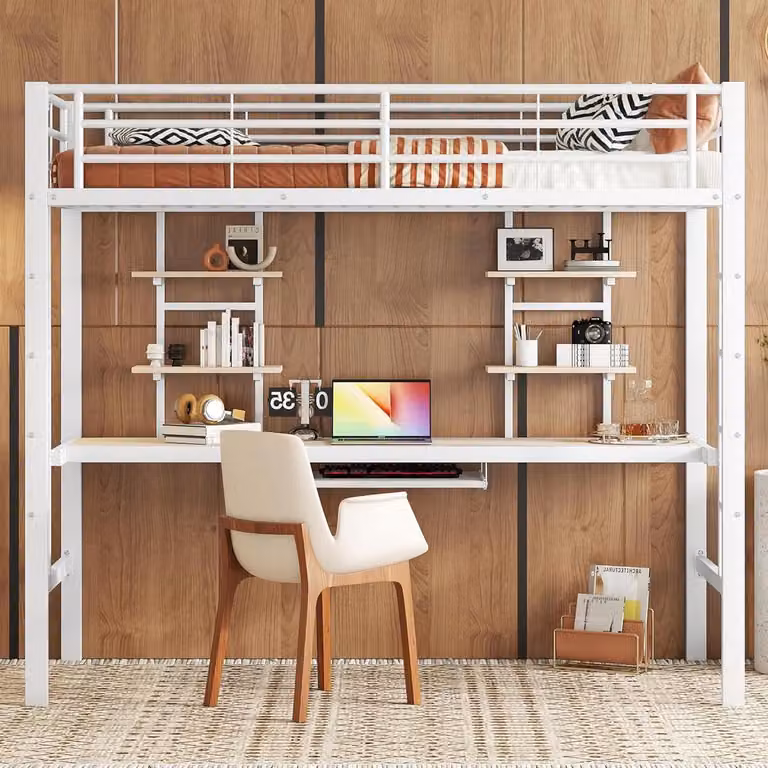 Hoogslaper met bureau en twee boekenplanken voor kinderen, 90 x 200 cm