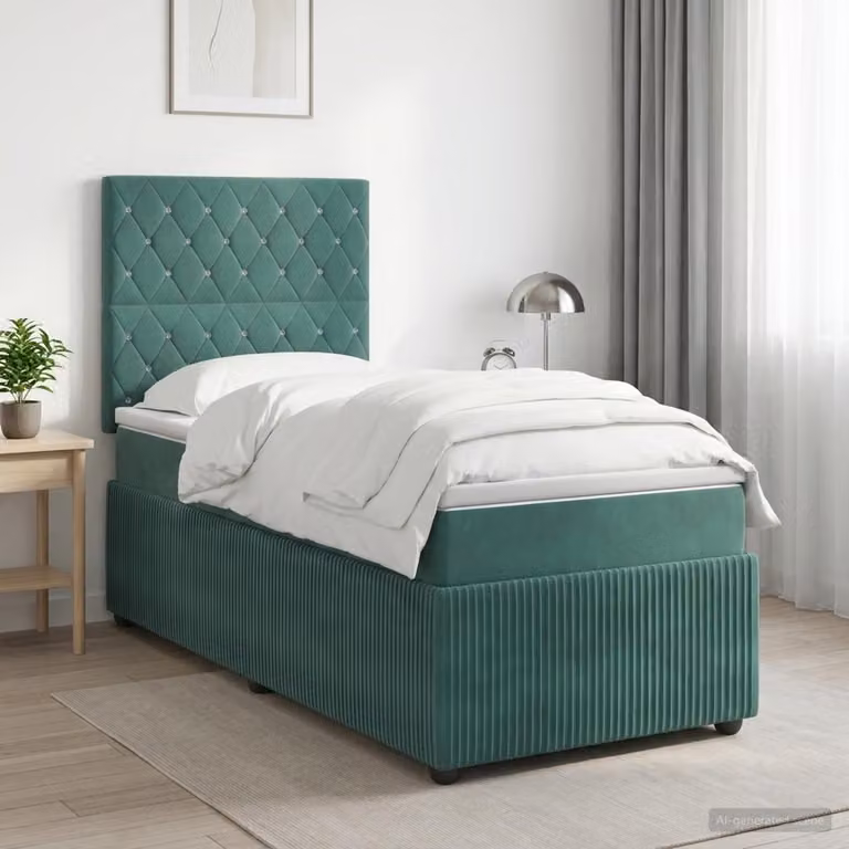 vidaXL Boxspringbed met matras - Donkergroen - Fluweel - B/D/H: 80 x 200 cm