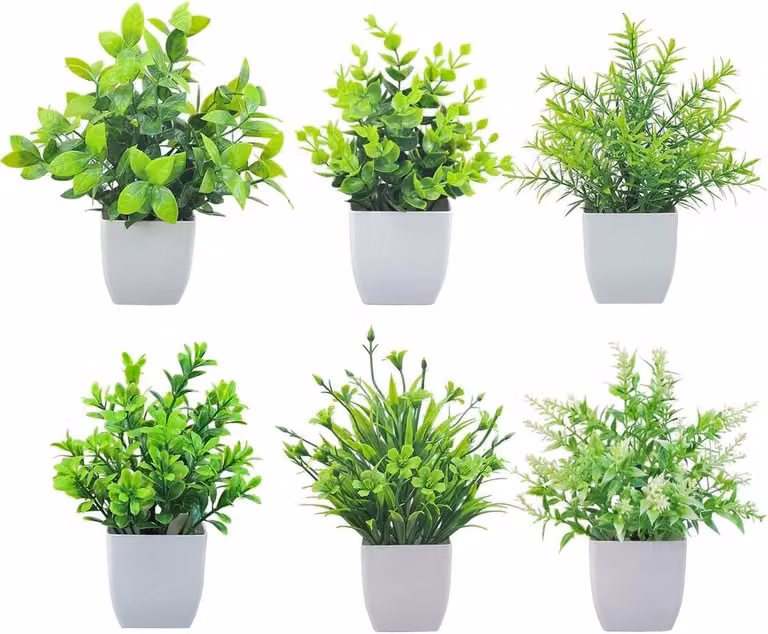 Set van 6 kunstmatige planten in pot - Groene decoratie voor bureau en interieur