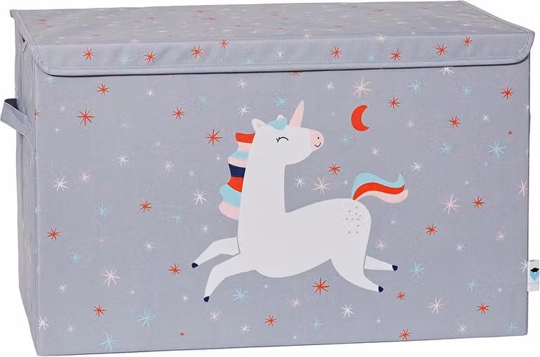 SnelShoppen Opbergdoos met Deksel voor Kinderen, Grijs met Eenhoorn, B/D/H: 62 x 38 x 39 cm