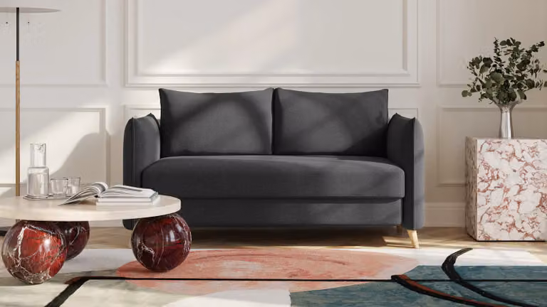 BRUNO slaapbank zwart/antraciet met massief hout en pocketvering, 140 x 200 cm