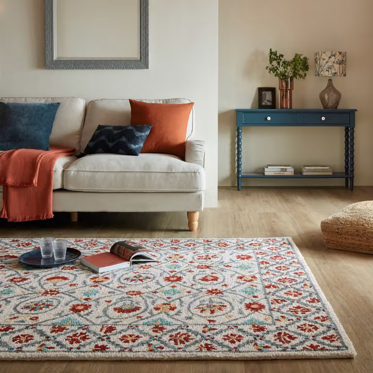 home24 Laagpolig vloerkleed Iris wit multicolor wol B/D: 160 x 230 cm
