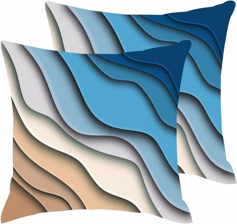 Set van 2 Boho stijl decoratieve kussenslopen voor bank of sofa, dubbelzijdig bedrukt, Blauw Grijs, 45 x 45 cm