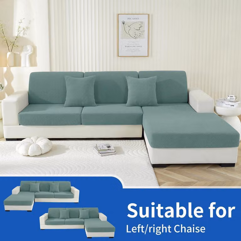 Ystyle Kussenhoes voor 1 zitplaats met chaise longue, elastisch stretch materiaal met antislip, groen