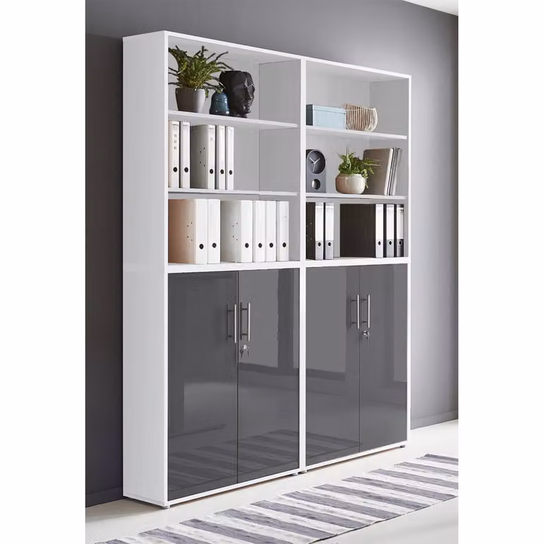 home24 Kastenset 4-delig type A, wit en antraciet hoogglans, B/D/H: 114 x 33 x 85 cm