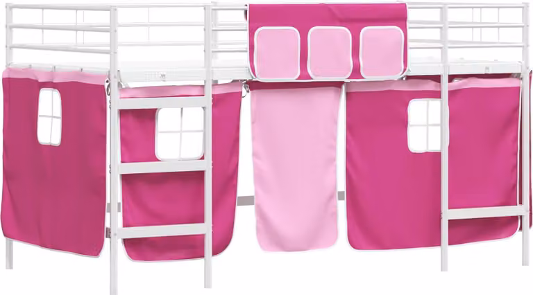 vidaXL Stapelbed voor kinderen met gordijnen, wit en roze, 107 x 203 cm