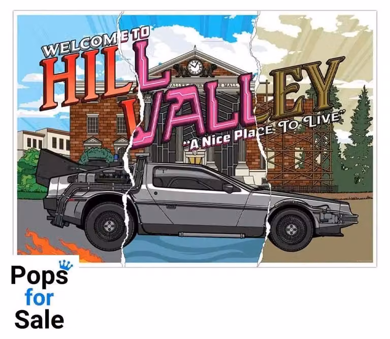 Fanatik Terug naar de Toekomst kunstafdruk Hill Valley 40e verjaardag A3