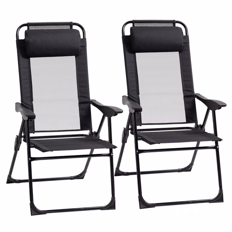 Outsunny set van 2 opvouwbare ligstoelen, weerbestendig, 5-voudig verstelbare rugleuning, zwart