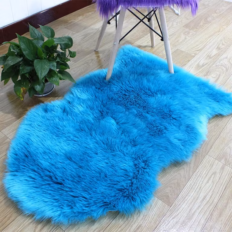 Zacht kunstbont vloerkleed Blauw, Rechthoekig, 60 x 180 cm