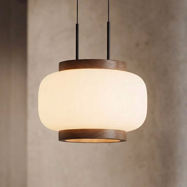 Quitani Shiro LED hanglamp met glazen kap, dimbaar en in hoogte verstelbaar, wit/zwart/hout
