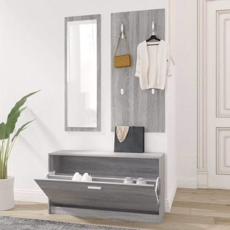 3-delige gangmeubelset voor je entree in grijs Sonoma met grote opbergruimte, Breedte: 80 cm