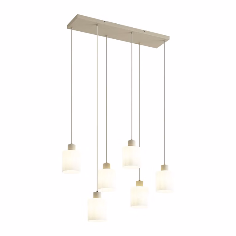 Qazqa Scandinavische hanglamp beige met wit glas, 6-lichts
