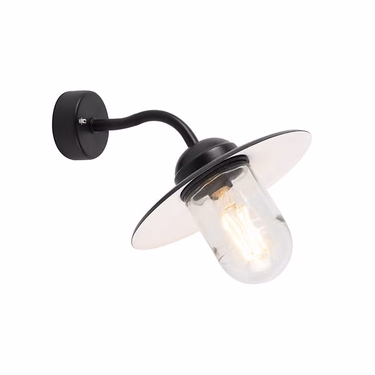 Qazqa Munich Buiten wandlamp zwart met transparant glas IP44