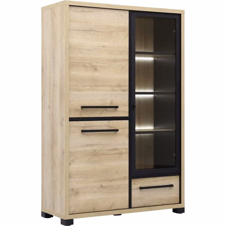 Vitrinekast Renzo van Budget Home Store met glazen deuren en hout-effect