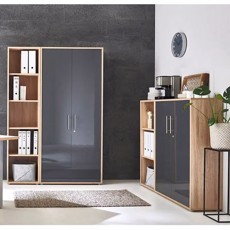 home24 Kastenset 4-delig, Bruin/Sonoma eikenhout en Antraciet Hoogglans, B/D/H: 85 x 33 x 186 cm