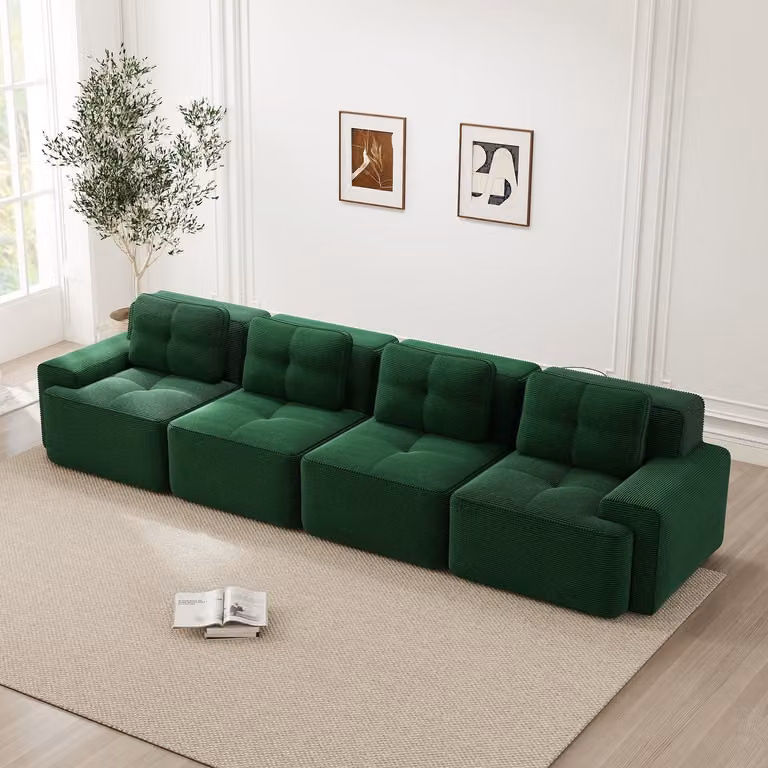MIVRAY Modulaire Hoekbank – 4-Zits met Slaapfunctie – Corduroy Groen