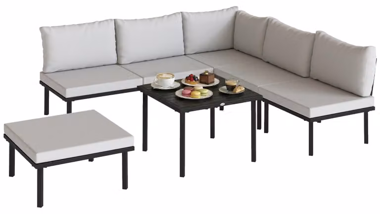 Outsunny loungeset voor de tuin met L-vorm en 2 zitplaatsen, geschikt voor 5-6 personen