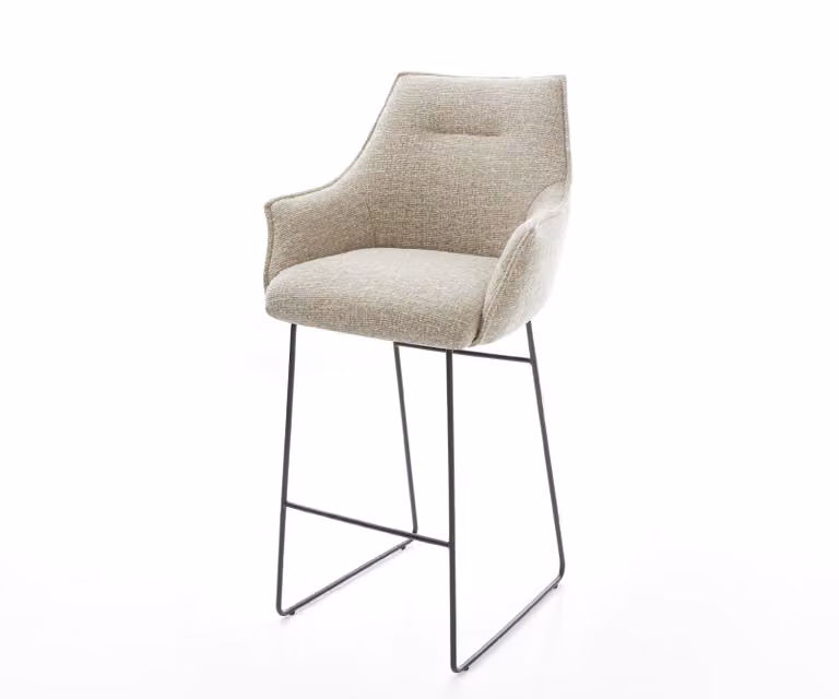 DELIFE Barstoel met armleuningen Beige Geweven Stof en Zwart Metalen Sledeonderstel