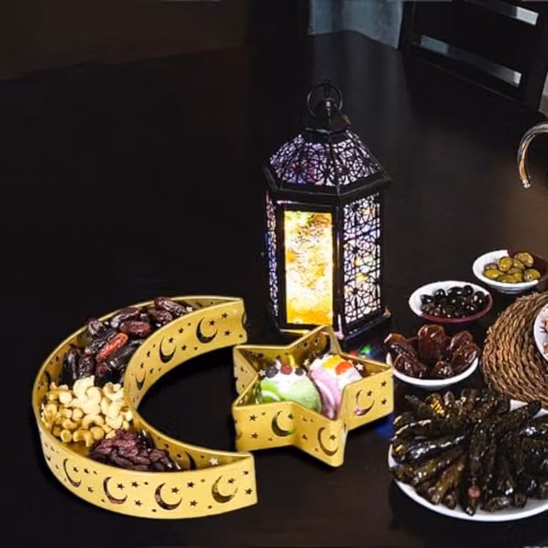 Ramadan Tray met Maan en Ster - Gouden Decoratie voor Feestjes