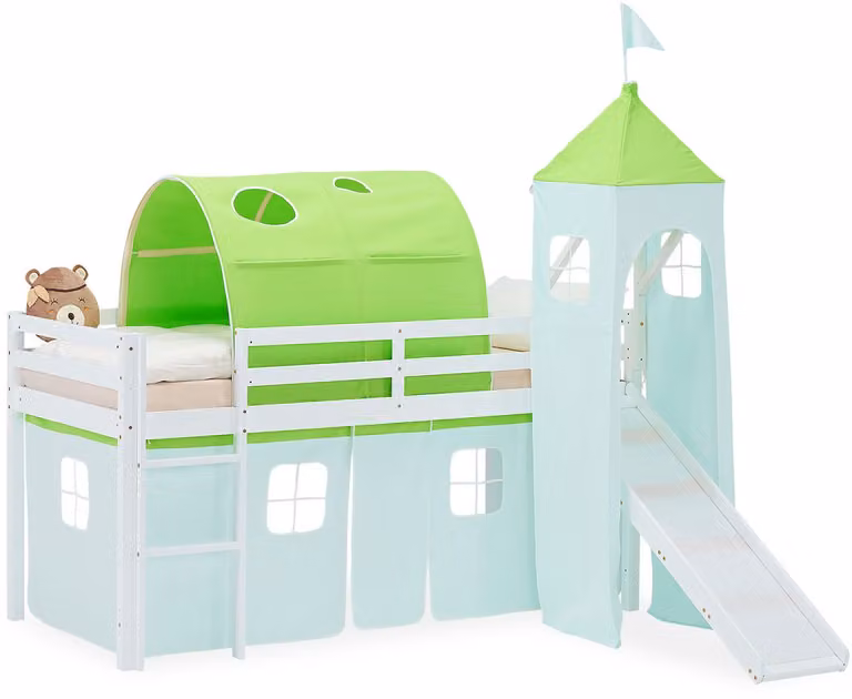 Homestyle4u Hoogslaper voor kinderen met glijbaan, groen, 90 x 200 cm