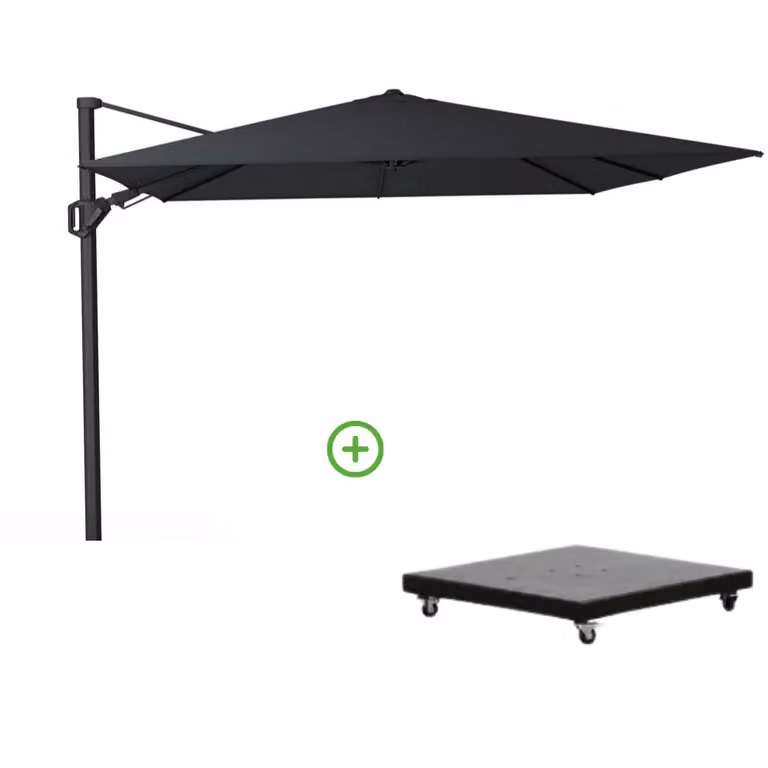 Platinum Challenger T² zweefparasol met premium doek en Monza parasolvoet 90kg - Faded Black - B/D/H: 300 x 300 cm